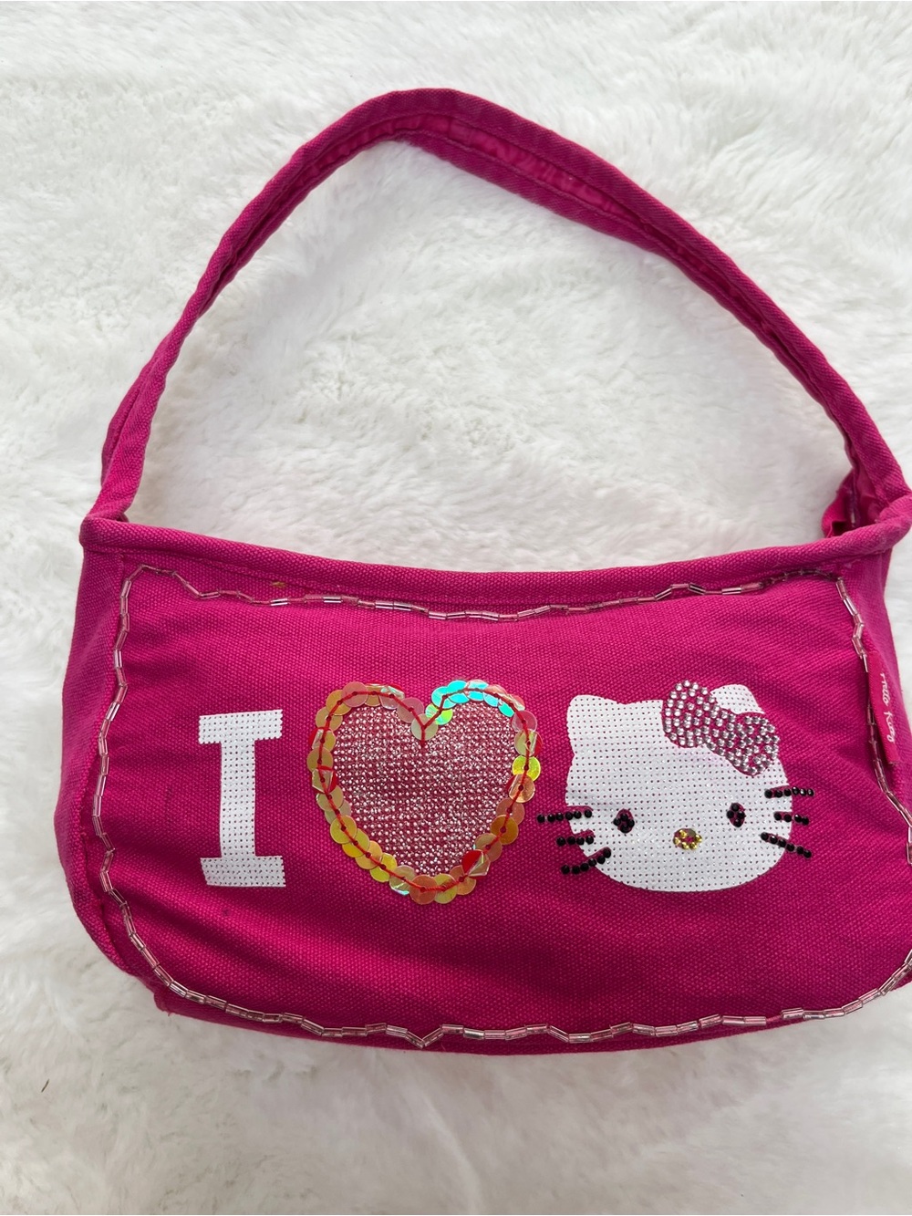 Y2K I ❤️ Hello Kitty Micro Mini Purse Hot Pink SANRIO 2008 Vintage Beaded RARE